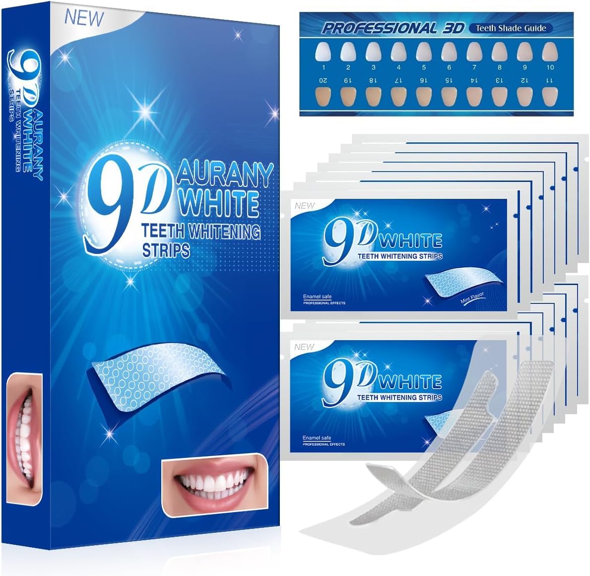 9D Sensitive Teeth Whitening Strips- Professional Enamel-Safe Formula, Fast Stain Removal for Coffee Drinkers & Smokers, Sensitivity-Free Whitening Kit-14Pairs (28Strips)