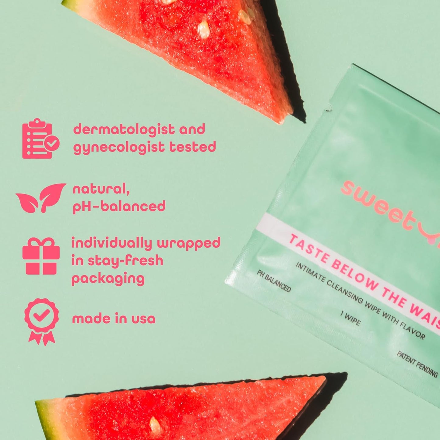 Feminine Wipes For Women, Individually Wrapped - pH Balanced Flavored Intimate Wipes - Pack of 10 (Watermelon)