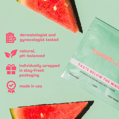 Feminine Wipes For Women, Individually Wrapped - pH Balanced Flavored Intimate Wipes - Pack of 10 (Watermelon)