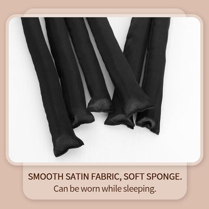 Black Satin Covered Heatless Overnight Curling Rods for Curls and Straight Short Hair - 6Pcs