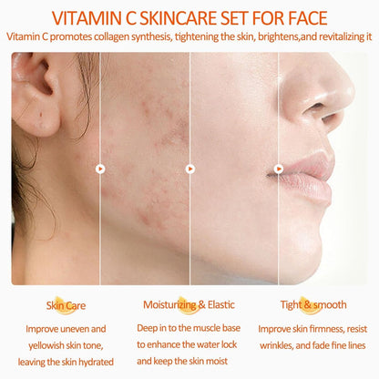 Vitamin C 5-Piece Skincare Set with Cleanser, Toner, Serum, Eye Cream and Face Cream for Skin Brightening skin care set skincare gift set skin care set for Unisex Adult