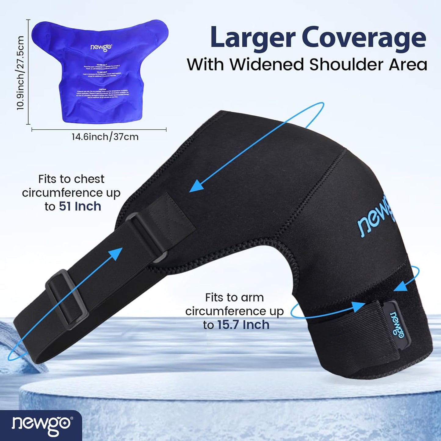 NEWGO Shoulder Ice Pack Wrap for Rotator Cuff Cold Therapy, FSA Eligible Gel Ice Pack for Injuries Reusable Cold Pack for Shoulder Swelling Discomfort After Surgery, Medium