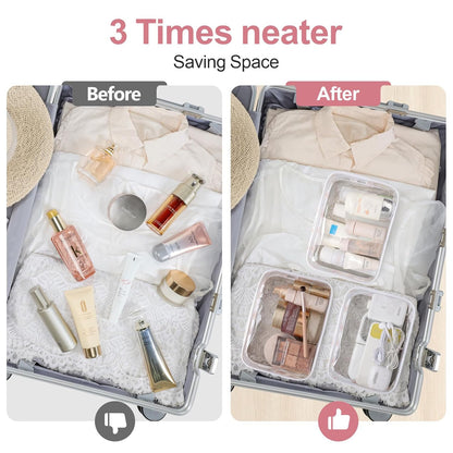 PACKISM TSA Approved Toiletry Bag, 3 Pack Clear Makeup Bag, Travel Makeup Cosmetic Pouch for Women, Carry on Airport Airline Compliant Bag, White (for age 12 or above)