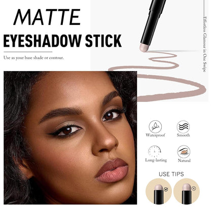 Eyeshadow Stick Light Taupe, Matte Cream Eye Shadow Stick Waterproof Nude Neutral Eyeliner Brightener Pencil Crayon Long-Lasting Eye Highlighter Makeup for Older Women Easy to Use High Pigmented