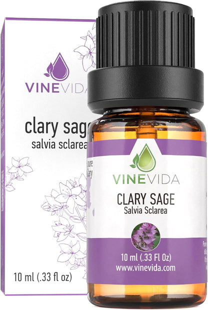 VINEVIDA Clary Sage Essential Oil 10 mL - Undiluted Candle Scent DIY Scents for Candlemaking Soap Making Safe Skin 0.33 Fl Oz 1.33 Ounces
