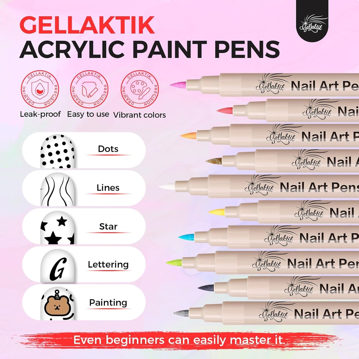 12 Colors Nail Art Pens Set, 3D Nail Color Pens, Quick-Drying Acrylic Paint Markers, Dotting Liner Brush for DIY Nail Design, Home & Salon Manicure Tools