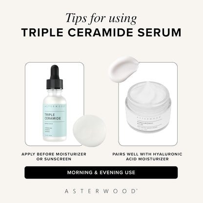 Asterwood Triple Ceramide Barrier Repair Serum - Hydrating, Calming, & Barrier-Restoring Skin Facial Serum - with Ceramide Complex, Squalane, Hyaluronic Acid - Fragrance-Free, Cruelty-Free - 1 Fl Oz
