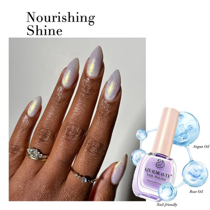 AZUREBEAUTY Nail Polish Set, 4 Colors Pearl Shimmer Blue Pink White Quick Dry Natural Nail