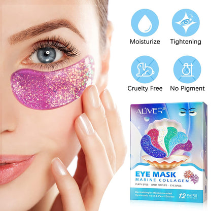 Eye Gels with Natural Marine Collagen Hyaluronic & Pearl Under Eye Patches, Under Eye Masks for Puffy Eyes & Dark Circles & Eye Bags, Face Moisturizer Treatment, Reduce Wrinkles (12 Pcs)
