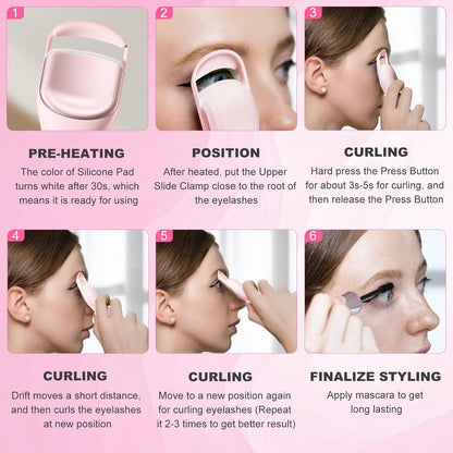 Heated Eyelash Curler Professional - Eye Lashes Curler with Innovative Heating Silicone, Electric Eyelashes Curler with 600mAh Rechargeable Battery EC4001 (Pink)