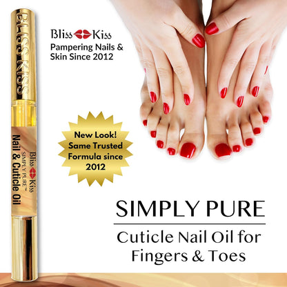 Bliss Kiss | 4 Vanilla Fragrance Nail Oil Cuticle Pens w/Vitamin E & Jojoba⏤Nail Strengthener Nail Growth Serum for Brittle Peeling Breaking Thin Nails