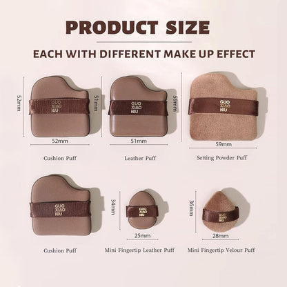 6Pcs Makeup Powder Puffs Set with Cases, Velour/Leather/Air Cushion Makeup Puff, Reusable & Washable, Ideal For Foundation, powder cream, Setting, concealer, Wet Dry Makeup tools (1Box)