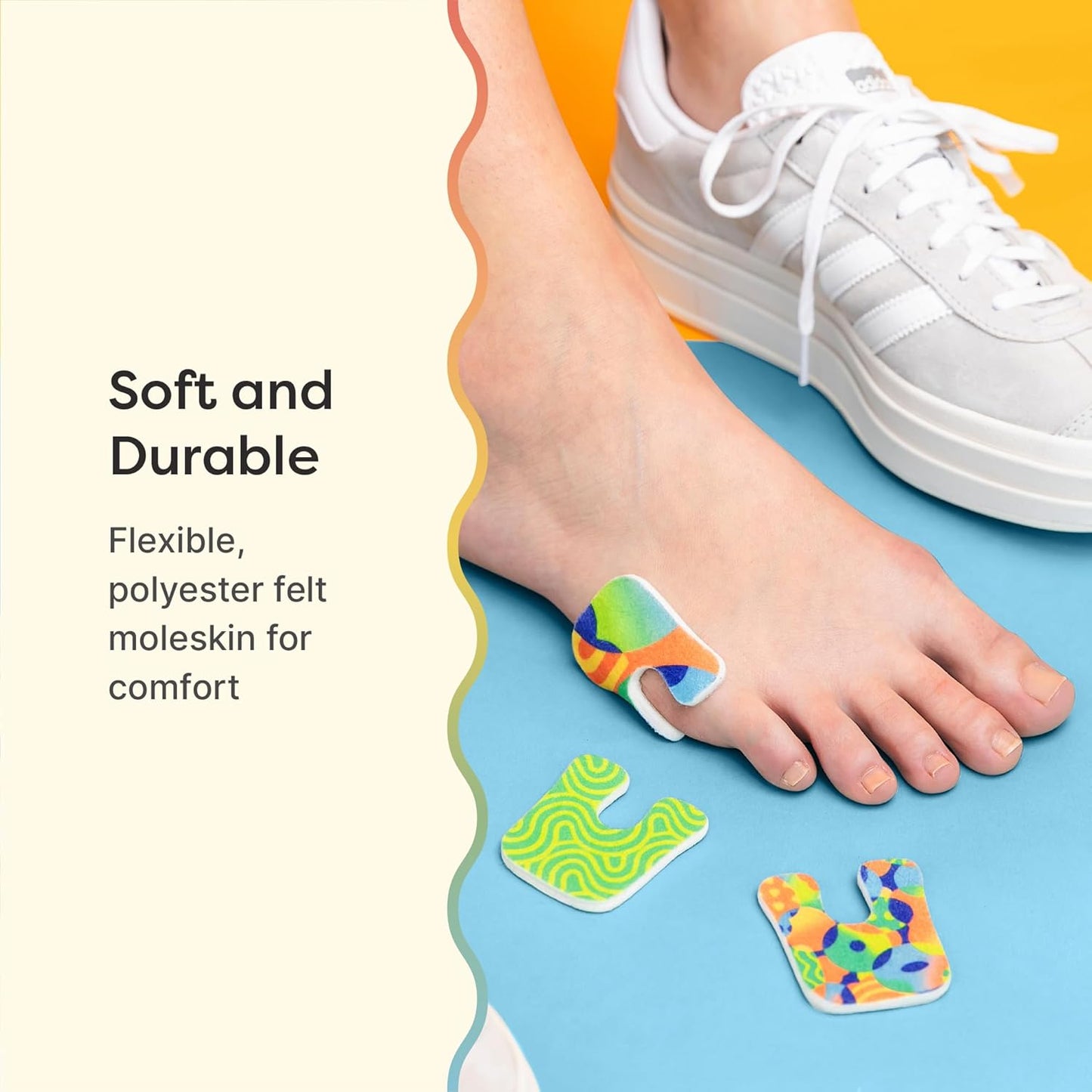 ZenToes Callus Pads | U-Shaped Design Moleskin Blister Pads | Self-Stick Adhesive Felt All Day Comfort Cushions for Calluses and Corns | Reduce Pressure and Friction | 18 Count (Motion Mosaic)