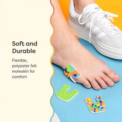 ZenToes Callus Pads | U-Shaped Design Moleskin Blister Pads | Self-Stick Adhesive Felt All Day Comfort Cushions for Calluses and Corns | Reduce Pressure and Friction | 18 Count (Motion Mosaic)