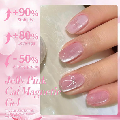 Born Pretty Cat Magnetic Eye Gel Nail Polish, Jelly Pink Glitter Cat Magnetic Gel Nail Polish, Holographic Magnetic Nail Polish for Nail Art Manicure Salon DIY at Home 15ML
