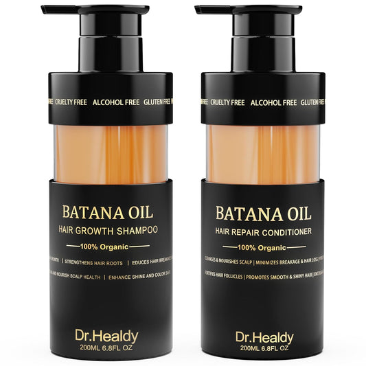 Batana Oil Shampoo and Conditioner Set - for Hair Growth,Thickening & Hydration,Sulfate Free - Fights Hair Loss & Clarifies Scalp -Root Activator Shampoo for Men (6.8 Fl Oz×2)