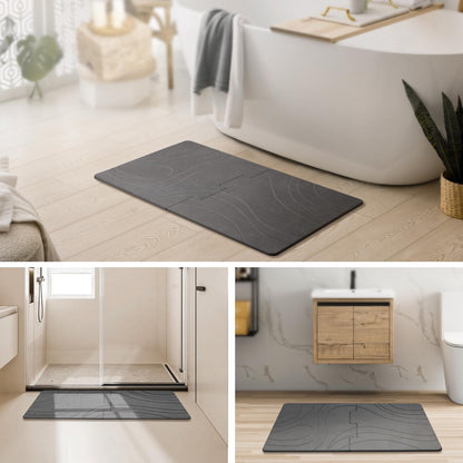 32 * 20 Large Stone Bath Mat for Bathroom Quick Dry Diatomaceous Earth Bath Mat, Non Slip Magic Absorbent Bathroom Floor Shower Mat Water Absorbing Diatomite Stone Dying Bathmat Grey