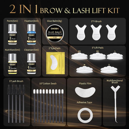 Lash Lift Kit - Eyebrow Lamination Kit, Eyelash Perm Kit, Professional Eyelash Curling Lash Extension & Eyebrow Lift 2 in 1 Kit, Eyelash Lift Kit Easy to Use at Home Diy & Salon, Lasts For 6-8 Weeks
