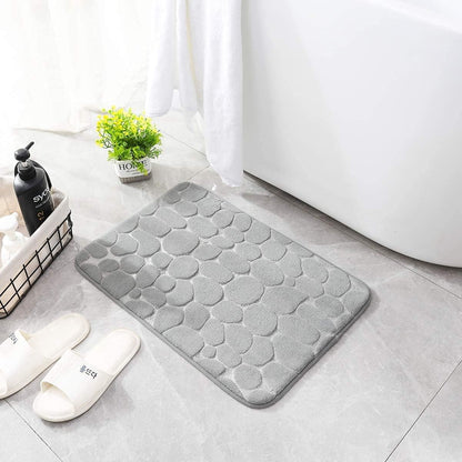 YIHOUSE Memory Foam Bath Mat Cobblestone Bathroom Rugs Super Water Absorbent Bath Mats for Bathroom Machine Washable Bath Rugs(24 x 36,Light Gray)