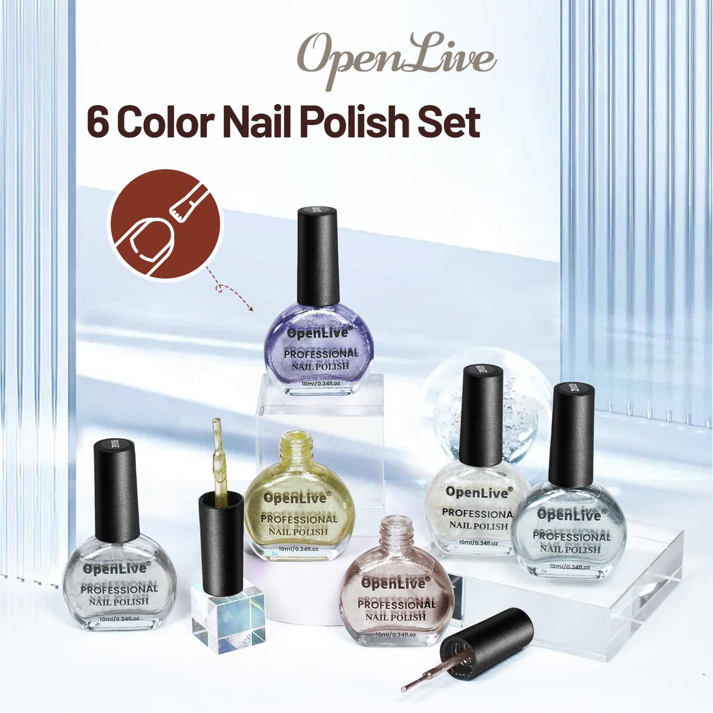 10ml Glitter Nail Polish Set 6 Colors Glitter Effect All Seasons Neutral Color Quick Dry Nail Polish Set for Women Salon DIY Nail Art