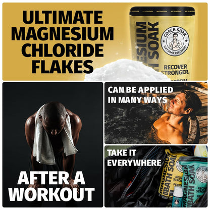 Coach Soak Recovery Bath Soak - Alternative to Epsom Salt Bath Soak - Fast-Absorbing Pure Magnesium Flakes with 21 Minerals, Bath Salts & Essential Oils - 9 lb (Pack of 3)