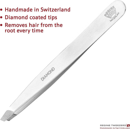 Professional Tweezers Diamond Slant Tip - Diamond Tip Tweezers for Men & Women - High Precision Design for Face, Eyebrow, Hair & Grooming - Stainless Steel Handmade Beauty Tool