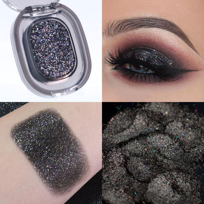 Black Glitter Eyeshadow Palette Makeup for Women, Glitter Shimmer Metallic Holographic Iridescent Single Monochrome Eyeshadow Halloween Birthday Party Wear Makeup, Sombras Crema Para Ojos
