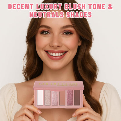 6 Colors Mini Eyeshadow Makeup Palette Blush-colored Neutral Tone Eye Shadow Matte & Shimmer Nude Make Up Pallet with Mirror Blendable Highly Pigmented Travel Size Gift Kit 03