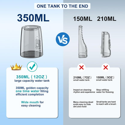 Water Dental Flosser Oral Irrigator with 5 Modes, 350ml Cordless Water Teeth Cleaner Pick 6 Tips, IPX7 Waterproof Rechargeable Portable Powerful Battery for Travel & Home Braces & Bridges Care