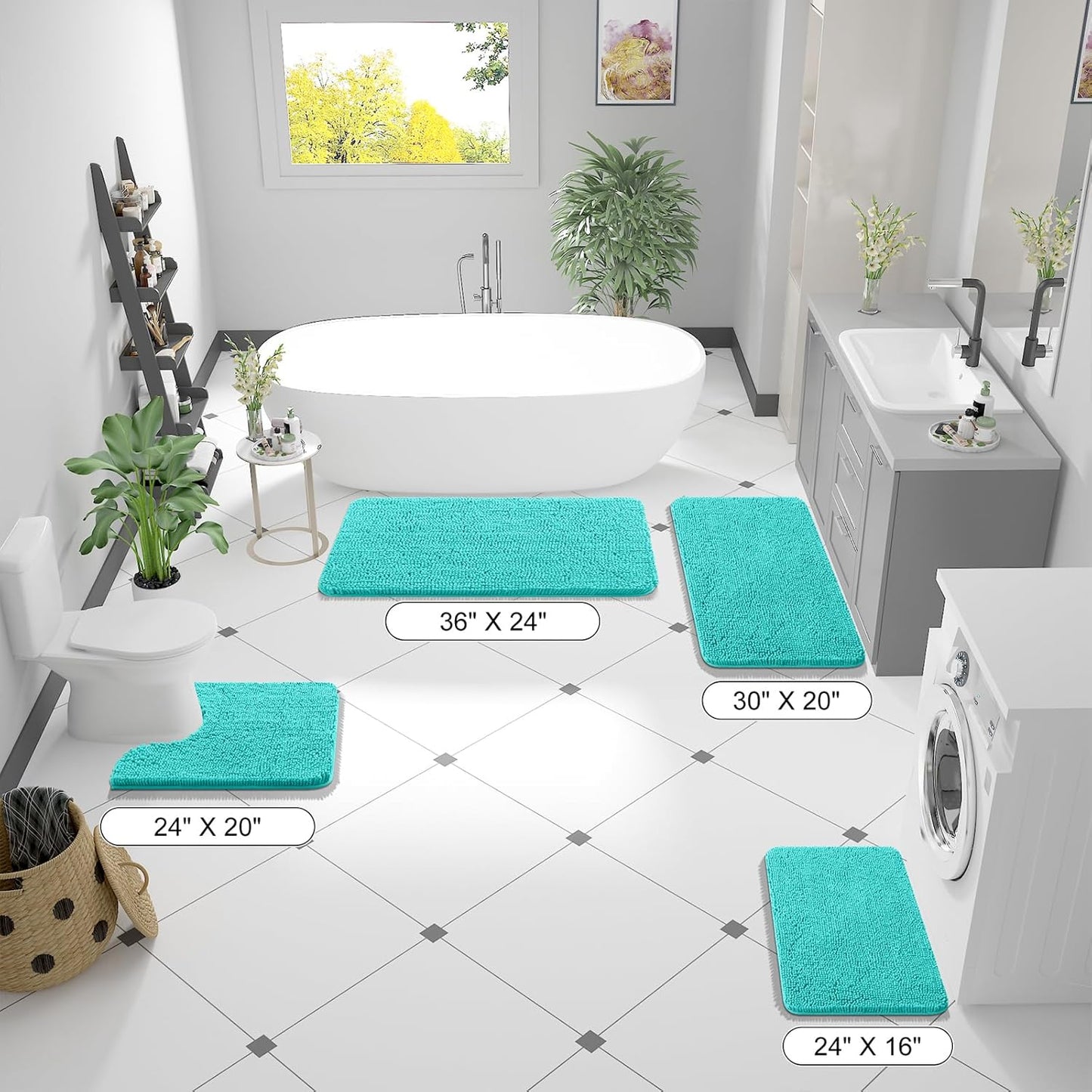 OLANLY Bathroom Rugs 40x32, Extra Soft Absorbent Chenille Bath Rugs, Rubber Backing Quick Dry, Machine Washable Bath Mats for Bathroom Floor, Tub and Shower, Home Decor Accessories, Teal
