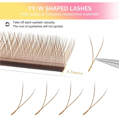 YY Lash Extensions Brown Eyelash Extensions Y Shape 0.07mm Thickness C Curl Mix 8-15mm Premade Fans Lashes Easy Fan Volume Lashes Individual Lashes(Brown-YY-0.07-C,8-15mm)