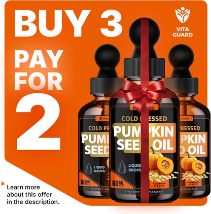 Cold Pressed Pumpkin Seed Oil Liquid Drops – 2000mg per Serving | Vegan, Gluten-Free, Non-GMO | Hair, Skin & Prostate Support | Natural Pumpkin Flavor | 60ml Dietary Supplement