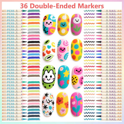 36 Colors Nail Art Pens Set, 3D Nail Polish Pens Quick-Drying Acrylic Paint Markers,For Nail Art Drawing Painting Nail Point Dotting Liner Pen, Nail Design Kit Manicure Tools Home & Salon DIY