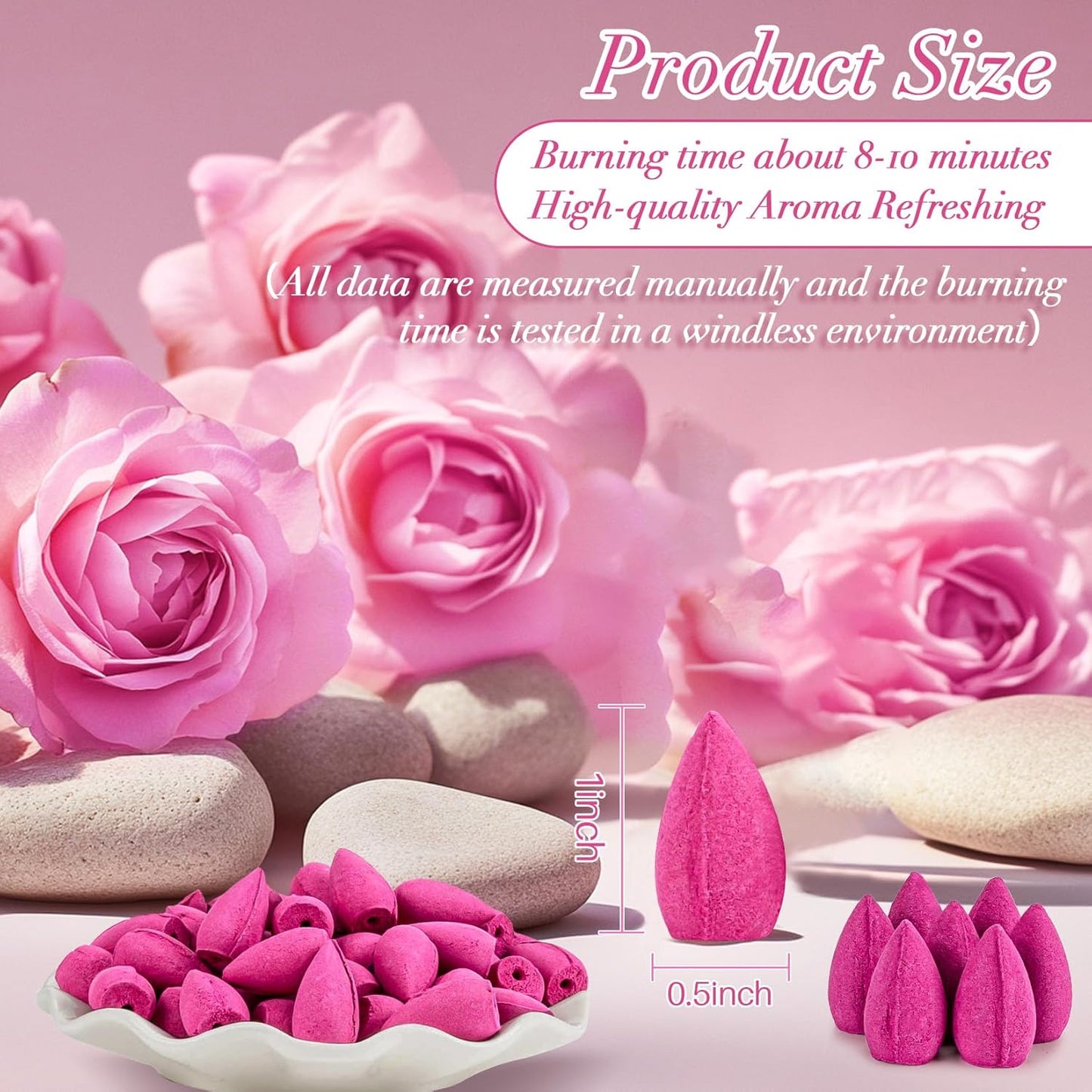 Sukh Backflow Incense Cones for Waterfall - 108 PCS Waterfall Scented Cone Bulk Aromatic Smoke Fountain for Aromatherapy Yoga Relaxation Home Decor(Rose Scents)