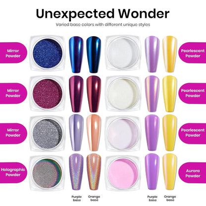 Beetles Chrome Nail Powder 8 Colors Metallic Mirror Effect Chrome Nail Powder with Liquid Latex Tape Kit,White Silver Pigment Iridescent Mermaid Glitter Pink Blue, Gel Polish Decoration Gift for Women