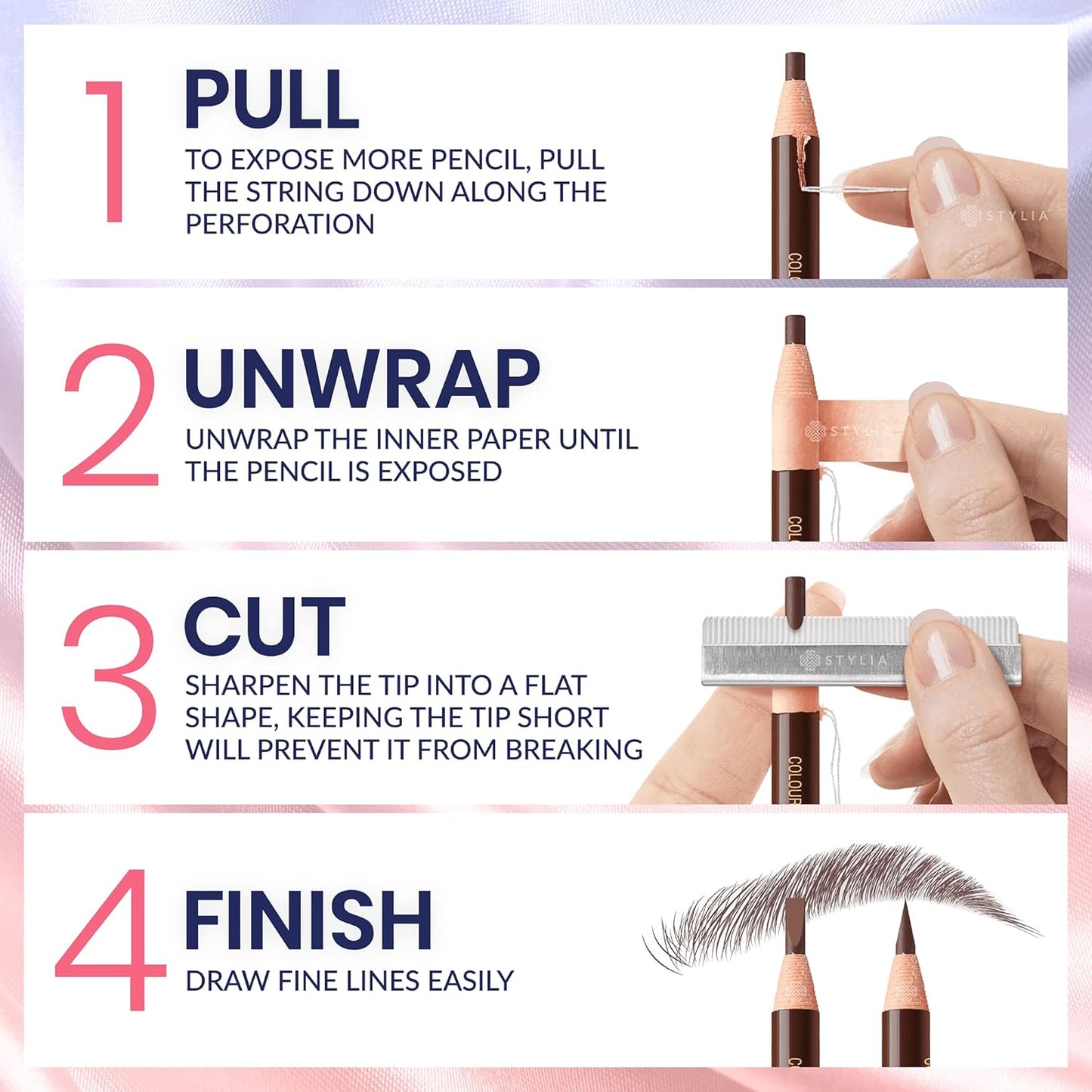 Stylia Waterproof Eyebrow Pencils For Women – Long-Lasting Microblading Supplies Brow Pencil, Perfect for Eyebrow Shaper, Filling & Defining Natural-Looking Brow - (12PC in 5 Colors)