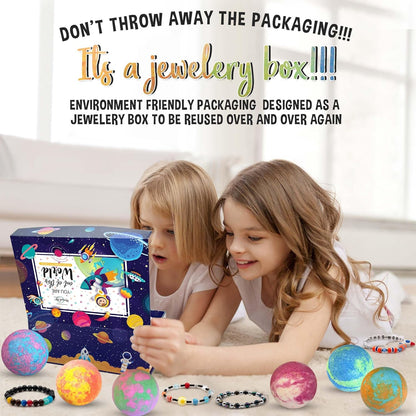 Bath Bombs for Kids with Surprise Inside, Bath Bombs with Surprise Jewelry & Jewelry Box - Organic, Skin Moisturizing, Natural Kids Space Galaxy Bracelets, Birthday Gifts for Boys, Girls