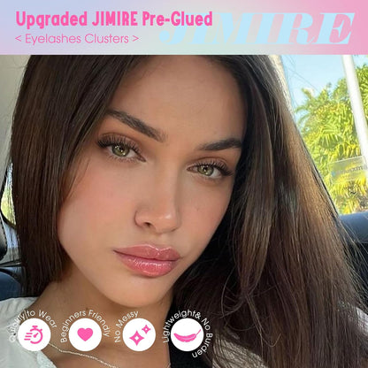 JIMIRE 160Pcs Self Adhesive Eyelashes Natural Look 9-14MM Wispy Pre Glued Lash Clusters No Glue Needed Press on Lashes Clusters Reusable Self Adhesive Eyelash Clusters Beginners Friendly