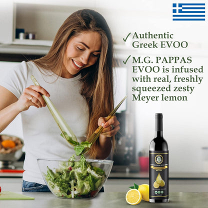 M.G. PAPPAS High Polyphenol Rich Meyer Lemon Olive Oil - Extra Virgin Olive Oil Polyphenol over 500mg/kg - Cold Pressed & Unfiltered - High Hydroxytyrosol Greek Olive Oil - Award Winning 12.7 Oz