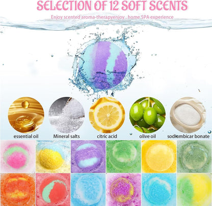 Bath Bombs for Women, 12 Pcs XL Organic Natural bathbombs with Shea Butter & Safe Oil for Dry Skin Moisturizing, Relaxing Aromatherapy, Bubble SPA, Mothers Day Gifts for Her Wife Girlfriend Mom