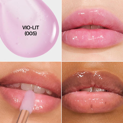 REVLON Super Lustrous Glimmer Lip Oil, Moisturizing & Tinted, Shiny Finish, Made with Plant-Based Squalane, 005 Vio-lit, 0.13 fl oz