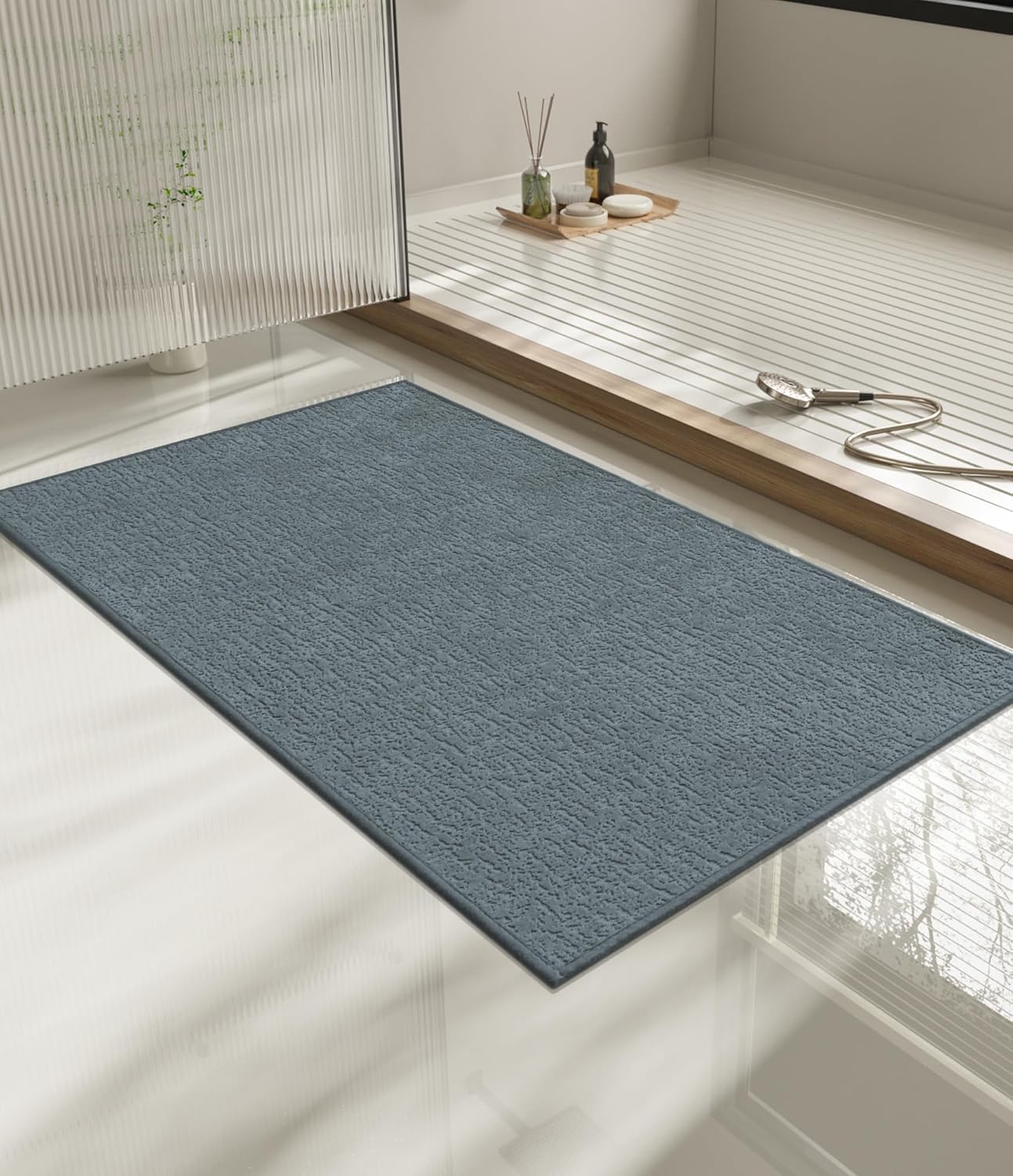 chakme Bathroom Rugs Mat 36x24, Ultra Thin Non Slip Bath Mat Quick Dry Absorbent Bath Mat for Bathroom Floor, (Light Blue, 36"x24")