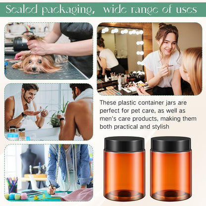 SATINIOR 24 Pieces Empty Clear Plastic Jars with Lids Round Storage Containers Wide Mouth for Beauty Product Cosmetic Cream Lotion Liquid Butter Craft and Food(Amber Lid,10 oz)