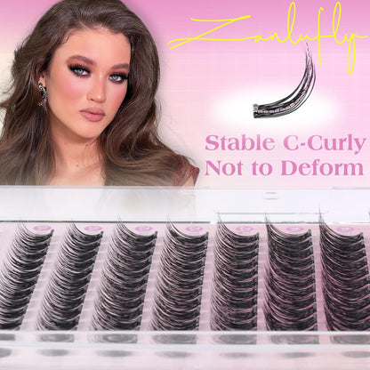 Self Adhesive Eyelashes Natural Self Adhesive Lash Clusters Pre-glued Eyelashes Clusters C-Curly No Glue Lashes Wispy Cluster Lashes 10-16MM DIY Individual Lashes by zanlufly