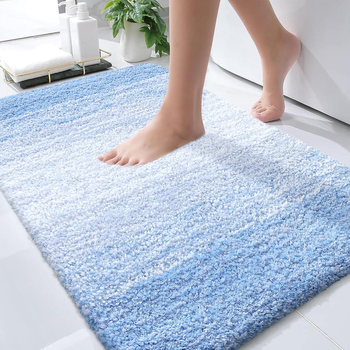 OLANLY Bathroom Rugs Mat 30x20, Extra Soft Absorbent Microfiber Bath Rugs, Rubber Backing, Quick Dry, Machine Washable Bath Mats for Bathroom Floor, Tub and Shower, Home Decor Accessories, Light Blue