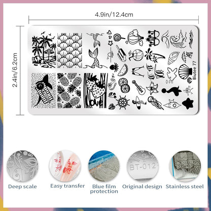 Biutee Nail Stamping Plate Set 12Pcs Nail Art Stamping Plates Nail Stamping Kit Nail Stamper Kit Flower Leaves Animal Lace Star Halloween Christmas Design Nail Stamp Plate