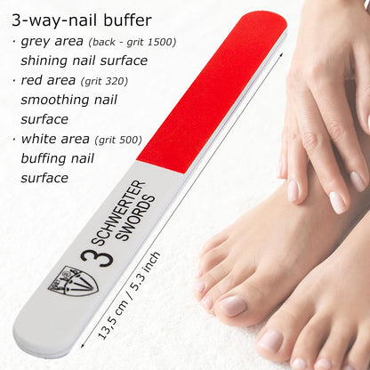 3 Swords Germany - Sapphire Metal Nail File Set 2 Pieces with 1 Piece 3-Way Nail Buffer – Nail Care Made in SOLINGEN/Germany