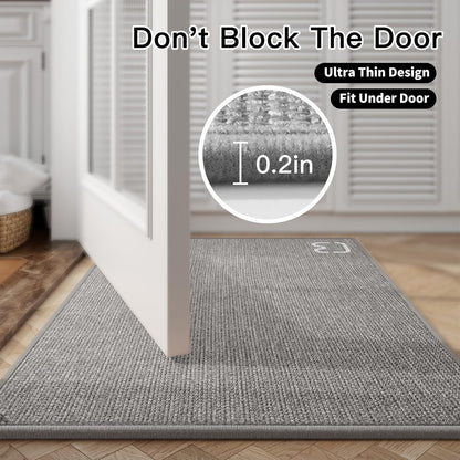 Braided Bathroom Runner Rugs Bath Mat Non Slip Washable, Rubber Backing Super Absorbent Ultra Thin Quick Dry Bath Rug Bathroom Floor Mat, Ideal for Hallway Bedroom Laundry Room, Gray 16"x47"