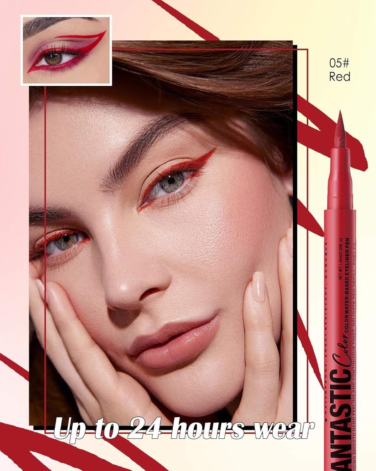 Red Matte Liquid Eyeliner Pencil, Colorful High Pigmented Waterline Eye liner Waterproof Pen, Bright Colored Smudgeproof Long Lasting Eyeliner Pen Christmas Party Festival Makeup Gift for Women-05