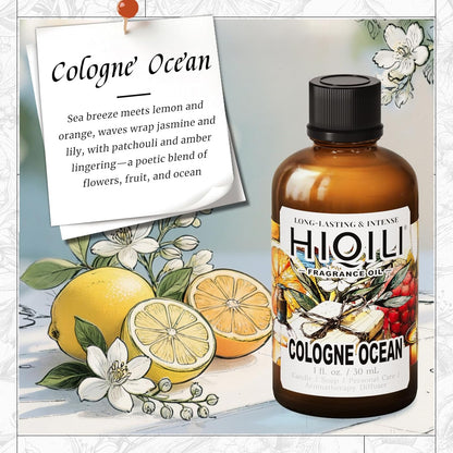 HIQILI Cologne Ocean Fragrance Oil for Making Candle, Bath Bombs, Home Diffuser, Long-Lasting Scents for Hair & Body - 1 Fl Oz